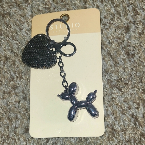 Studio Black Heart and Balloon Dog Keychain Bag Charm - Picture 1 of 5